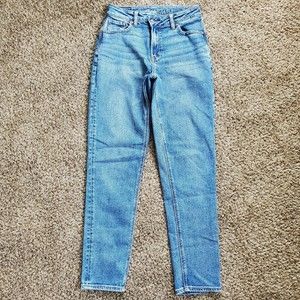 American Eagle Women Size 0 Long Highest Rise Mom Jeans Denim Stretch Distressed